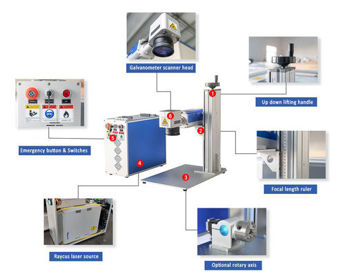 Luftgekühlte Split Lightburn 20w 30w 50w 60w 100w 100w Tiefgravierende Faserlasermarkierungsmaschine für metallische Nichtmetallmaterialien